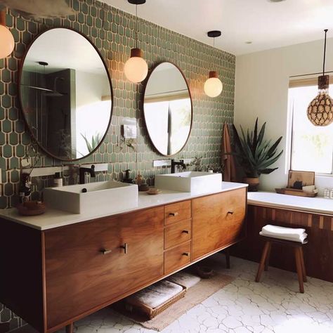 Mid Century Modern Interior Design, Mid Century Modern Bathroom, Mid Century Bathroom, Primary Bathroom, Mid Century Modern Interiors, Primary Bath, Upstairs Bathrooms, Bathroom Design Ideas, Bathroom Renos