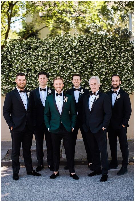 Emerald Green Tuxedo Wedding Groomsmen, Emerald Green Wedding Men, Black Tuxedo With Emerald Green Tie, Emerald Green Tuxedos, Emerald Green And Gold Groomsmen Attire, Emerald Green Groom Attire, Emerald Wedding Suit Groom, Emerald Green Weddings Groom, Groom And Groomsmen Attire Emerald Green