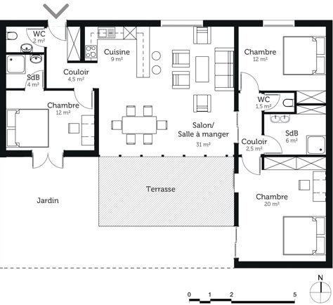 Single Storey House Plans, Plan Architecture, Steel Frame House, 2 Bedroom House Plans, House Plans 3 Bedroom, Apartment Floor Plan, Simple House Design, Simple House Plans, 2 Bedroom House