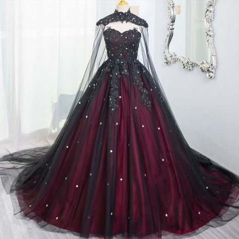 Black Red Ombre Wedding Dress, Gothic Wedding Dress Red, Black And Red Dress Formal, Black And Red Wedding Dress, Red And Black Wedding Dress, Red Gothic Wedding Dress, Red And Black Ball Gown, Dark Red Wedding Dress, Red And Black Wedding Theme