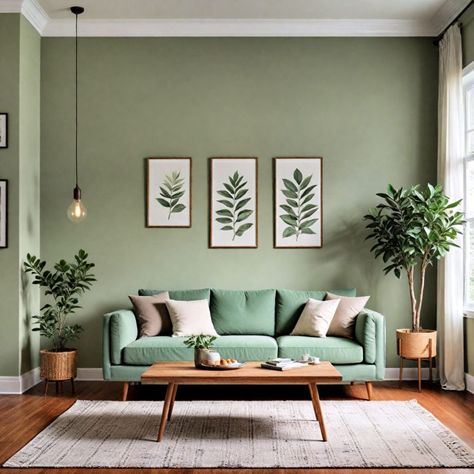 40 Sage Green Living Room Ideas: From Cozy To Chic Forest Green Wall Living Room, Sage Accent Wall Office, Green Wall Sitting Room, Sage Green Feature Wall Living Room, Color Walls Living Room, Sage Green Office Walls, Sage Green Living Room Decor Inspiration, Green Sitting Room Ideas, Light Green Living Room Walls