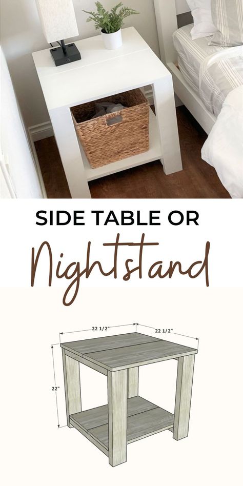 Diy Wood End Tables Night Stands, Farmhouse Bed Side Table Night Stands, Simple Wooden Side Table, Diy Night Table Ideas, Simple Night Stand Diy, Homemade Bedside Table Night Stands, Wooden Side Table Diy, Night Stand Wood Diy, Homemade Wood Nightstand