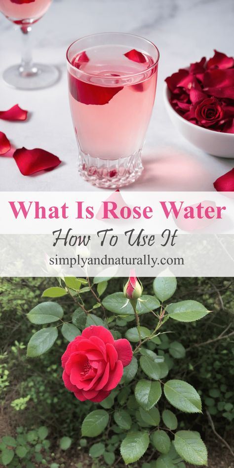 What Is Rose Water And How To Use It - Simply and Naturally What To Do With Rose Water, Rose Water Uses, Rose Water Diy Recipes, Rose Desserts, Uses For Rose Water, Rose Drinks, Rosewater Recipe, Rose Benefits, Rose Petal Recipes