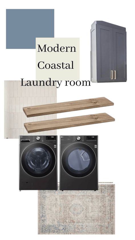 Laundry Room Ideas Transitional, Coastal Chic Laundry Room, Hamptons Style Laundry Room Ideas, Dark Grey Utility Room, Coastal Modern Laundry Room, Navy Blue Laundry Room Walls, Coastal Laundry Room Decor, Modern Coastal Laundry Room, Navy Blue Washer And Dryer Laundry Room