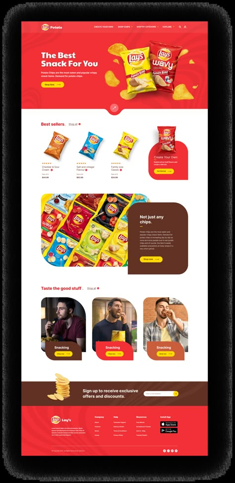 Presenting a new Lays potato chips website landing page. Chips Website Design, Pizza Landing Page, Snacks Website Design, Happy Website Design, Website Product Design, Website Product Page Design, Services Page Design Website, Food Landing Page Design, Product Presentation Design