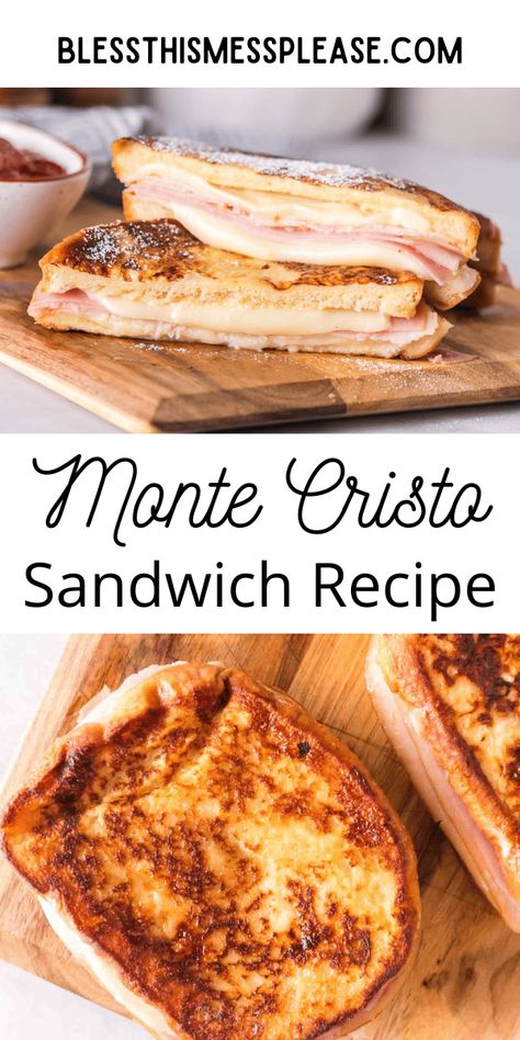 The irresistible flavors of a Monte Cristo: layers of ham, turkey, and cheese, dipped in a golden batter, and fried to crispy perfection. Monte Christo Sandwiches Recipe, Healthy Monte Cristo Sandwich, Monte Christo, Turkey Monte Cristo Sandwich, Deli Sliced Ham Recipes, Monty Cristo, Easy Monte Cristo Sandwich, Monte Cristo Sliders, Monte Cristo Sandwich Recipe