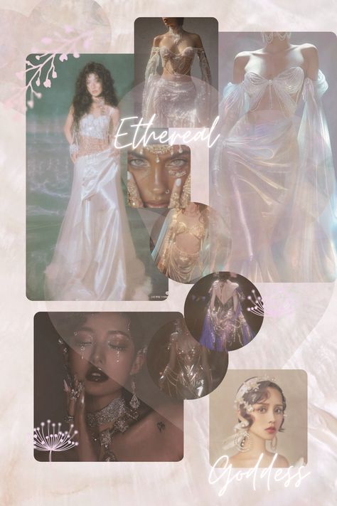 🌟✨ Embrace the magic of the cosmos with this ethereal goddess fairy fashion mood board! ✨🌿 Into a world of glittering enchantment and celestial elegance as you explore this dreamy inspiration. From shimmering fabrics to otherworldly accessories, let these mystical elements spark your imagination and transform your style into something truly magical. 💫👑   🌠💖 #FashionInspo #EtherealMoodBoard #GoddessGlam #FantasyFashion #Goddess #GoddessEnergy #Moodboard Mystical Mood Board, Goddess Outfit Aesthetic, Ethereal Clothing, 2025 Outfit, Komal Pandey, Cosmic Goddess, Ethereal Goddess, Pearl Outfit, Ethereal Fashion