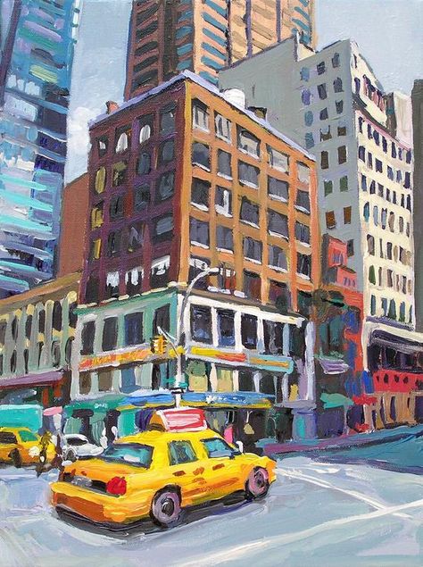 New York Artwork, Easy Cityscape Painting, City Painting Aesthetic, Abstract City Art, Gouache Cityscape, City Painting Ideas, Acrylic City Painting, City Impressionism, City Painting Acrylic Easy