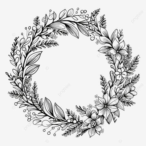 hand drawn christmas wreath circle floral frame with branches white doodle style border leaf wreat Drawing Christmas Wreaths, Christmas Wreath Doodles, Holly Wreath Drawing, Christmas Wreath Drawing Simple, Christmas Reef Drawing, Christmas Wreath Doodle, Leaf Frame Border, Christmas Wreath Drawing, Circle Floral Frame