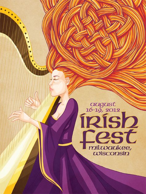 Irish Fest Poster Historic Posters, Fest Poster, Celtic Shamrock, Irish Festival, Celtic Festival, Travel Advertising, Celtic Music, Music Illustration, Irish Design