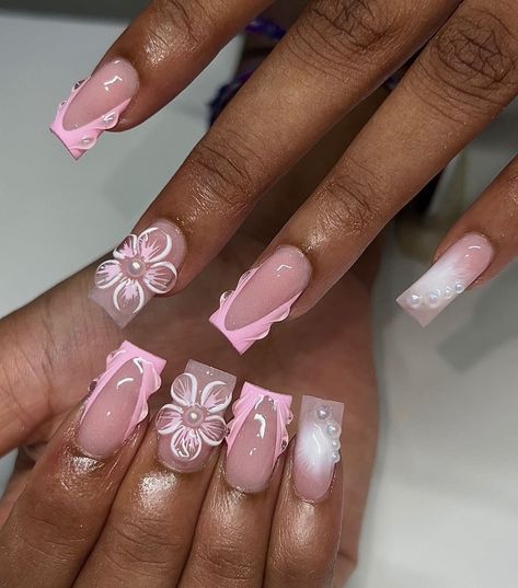 Retro Nails, Hard Nails, Colored Acrylic Nails, Girly Acrylic Nails, French Tip Acrylic Nails, Pink French, Tattoo Design Ideas, Dope Nail Designs, Short Square Acrylic Nails