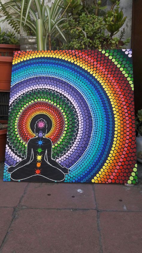 Easy Chakra Painting, Chakra Painting Ideas On Canvas, Chakra Painting Canvas, Chakras Painting, Chakra Paintings, Witchy Artwork, Spiritual Art Painting, Brazilian Tattoo, Chakra Painting