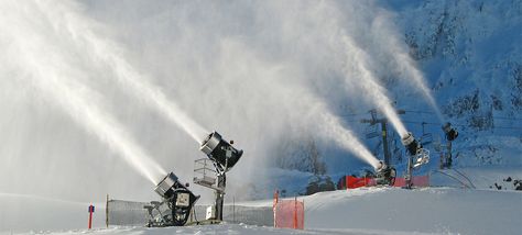 For the 1964 winter games in Innsbruck, there was no snow, and it had to be brought in by the truckload. Since then, the grooming of slopes, and creation of snow has been of great interest for skiers and ski resort owners alike. Thus the snow gun was invented, capable of covering a mountain with snow when the temperatures are right, but the snow is lacking. Snow Making Machine, Leopard Hunting, Snow Maker, California Waterfalls, Snow Making, Cold Places, Snow Cat, Ski Culture, Snow Machine