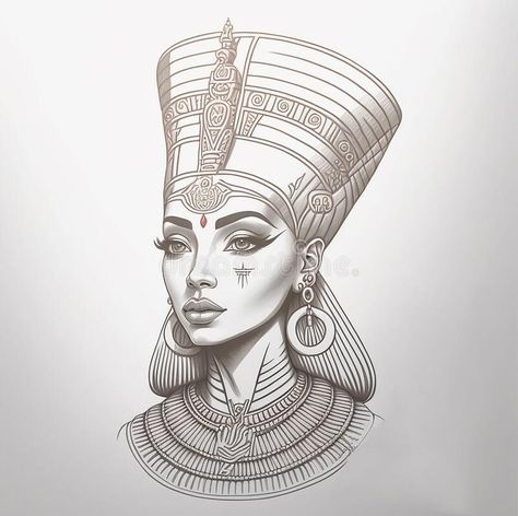 Queen Cleopatra Tattoo, Feminine Egyptian Tattoo, Nefitiri Tattoo, Cleopatra Drawing Sketches, Queen Nefertiti Tattoo Black Women, Cleopatra Art Drawing, Nefertiti Tattoo Design Egyptian Goddess, Ancient Egypt Art Drawing, Cleopatra Tattoo Egyptian