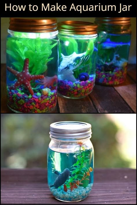 Fake Fish Aquarium, Fake Fish Tank Diy, Fish Tank In Classroom, Fake Aquarium Diy, Aquarium Party Ideas, Aquarium Jar, Jar Fish Tank, Aquarium Birthday Party, Fake Fish Tank