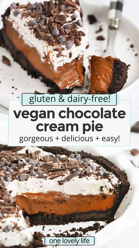 Dairy Free Chocolate Pie, Dairy Free Chocolate Cream Pie, Vegan Cream Pie, Pie Dairy Free, Gluten Free Chocolate Pie, Vegan Chocolate Pie, Dairy Free Pies, Chocolate Pudding Pie, Vegan Pies Recipes