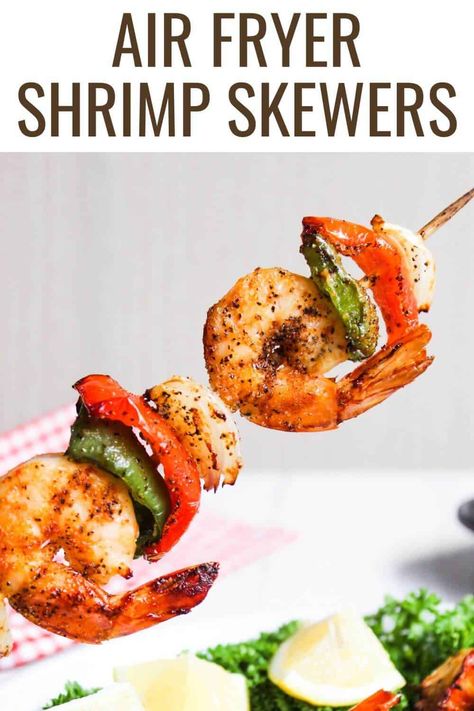 These grilled shrimp skewers are cooked perfectly in an air fryer or grill. They make a delicious meal with minimal effort. Air Fryer Apps, Skewers Air Fryer, Bbq Shrimp Skewers, Bbq Shrimp Recipe, Crispy Fish Tacos, Air Fryer Recipes Vegetables, Shrimp Bbq Recipes, Shrimp Skewer Recipes, Easy Shrimp Recipes