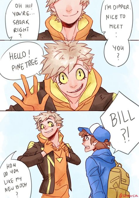 Pokemon GO||Dipper Pines / Bill Cipher (2/5) Billdip Comic, Bill And Dipper, Dipper And Bill, Anime Gravity Falls, Bill X Dipper, Fall Anime, Gravity Falls Bill Cipher, Team Instinct, Gravity Falls Funny