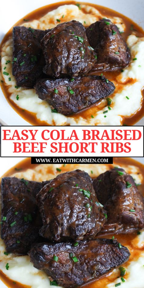 Savor the rich flavors of Delicious Cola Braised Short Ribs (inspired by The Bear)! This dish combines coca cola ribs with tender boneless beef short ribs, making it a standout among rib recipes. Perfect for fans of beef dishes, this braised short ribs recipe is both comforting and flavorful. Ideal for your short ribs slow cooker collection, it's one of the best beef recipes easy to prepare. Add this to your list of must-try steak recipes for a unique twist on classic flavors. Braised Boneless Beef Ribs, Boneless Short Rib Recipe, The Bear Recipes, Cola Braised Short Ribs, Boneless Beef Ribs Recipe, Cola Ribs, Coca Cola Ribs, Air Fryer Steak Bites, Boneless Beef Ribs