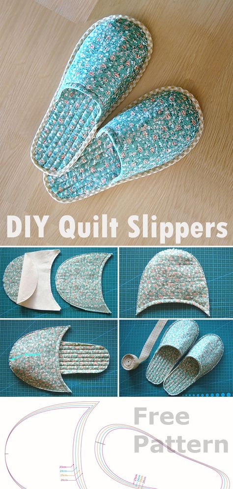 DIY Quilt Slippers Pattern Diy Felted Slippers, Adult Slippers Sewing Pattern, Sewing Slippers Pattern, Shoe Sewing Pattern, Sew Slippers Pattern Free, Slipper Patterns Free Sewing, Fabric Slippers Pattern Free, Diy House Shoes, Handmade Slippers For Women