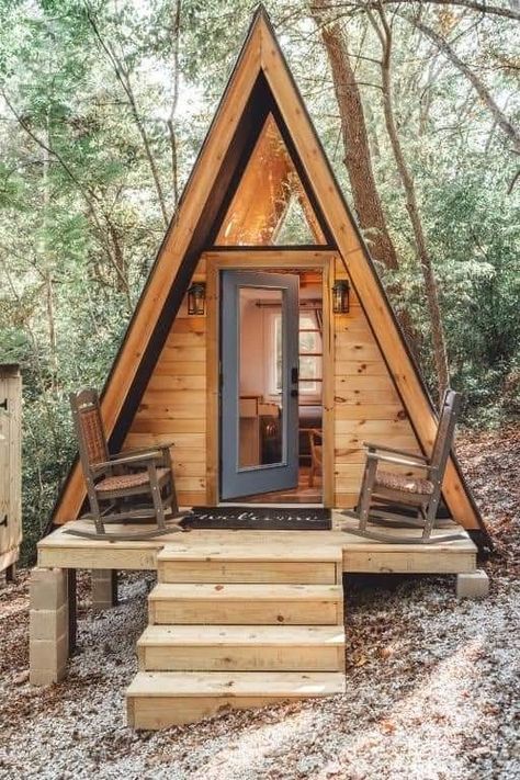 A Frame Pavilion, Camping House Design, A Frame Build, A Frame Bunkie, A Frame On Wheels, A Frame Cabin Storage Ideas, Tiny A Frame Interior, Cheap A Frame Cabin, Glamping Pods Cabins