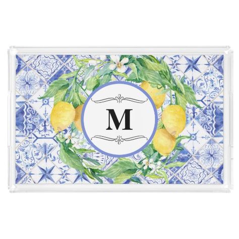 Decorating With Lemons, Lemon Decor Ideas, Lemon Home Decor, Blue White Tile, Colorful Kitchen Decor, Vintage Tiles, Lemon Blossoms, Lemon Kitchen, Lemon Wreath