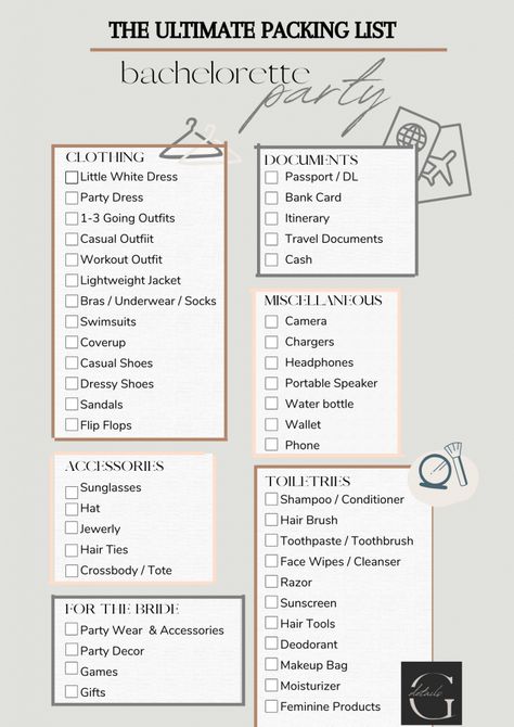 Packing List For Bachelorette Weekend, Hens Party To Do List, Bachelorette Trip Packing List, Grocery List For Bachelorette Party, Bachelorette List To Bring, Bride Starter Pack, Bachelorette Weekend Packing List, Must Haves For Bachelorette Party, What To Pack For Bachelorette Weekend