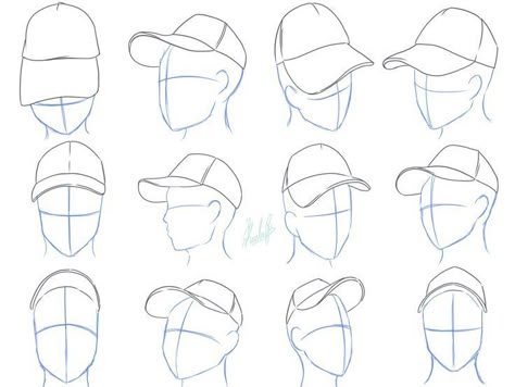 Baseball Cap Drawing Reference, Guy With Hat Drawing, Hair With Hat Drawing Reference, Person With Hat Reference, Fitted Hat Drawing, Person Wearing Hat Reference, Ball Cap Drawing, Boy With Cap Drawing, Wearing Hat Reference