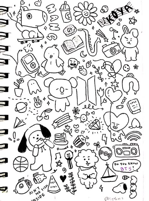 Bt21 Doodle Art, Doodle Page Aesthetic, Doddleoddle Art Easy Aesthetic, Bt21 Sketch, Kdrama Doodle, Kpop Doodle Art, Bt21 Doodle, Bts Doodle Art, Doodle Ideas Aesthetic