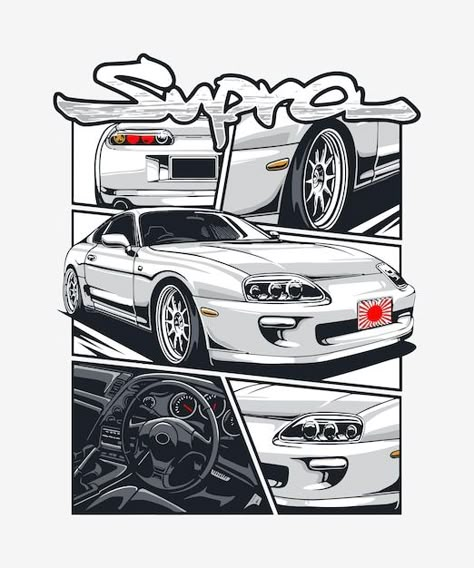 Graphic Design Activities, Corolla Toyota, Car Advertising Design, Manga Poster, Automotive Illustration, Supra Mk4, Toyota Supra Mk4, Car Prints, T Shirt Logo Design