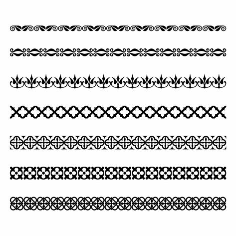 Download the Vintage ornate seamless border vector set concept pattern in traditional style. curls and spirals ornament isolated on white background 18839007 royalty-free Vector from Vecteezy for your project and explore over a million other vectors, icons and clipart graphics! Seamless Border Design, Border Design Geometric, Boder Patten, Vector Border Design, Traditional Border Design, Geometric Border Design, Egyptian Embroidery, Manicured Garden, Etching Patterns