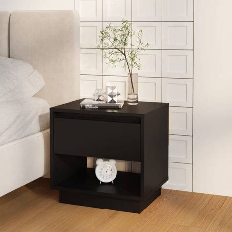 Bedside Cabinet Black 45x34x44 cm Engineered Wood https://hipomarket.co.uk/bedside-tables/108173-bedside-cabinet-black-45x34x44-cm-engineered-wood-8720286834510.html This bedside cabinet exudes a classic charm and makes a great addition to your living space. This nightstand features a sturdy and durable construction, ensuring its long-lasting service. The drawer and the open compartment provide ample storage space for keeping your small items well organised and within reach. The sturd... Black Bedside Cabinets, Black Bedside, Wood Bedside Table, Sonoma Oak, 2 Drawer Nightstand, Bedside Cabinet, Love Your Home, Room Decorations, Futon