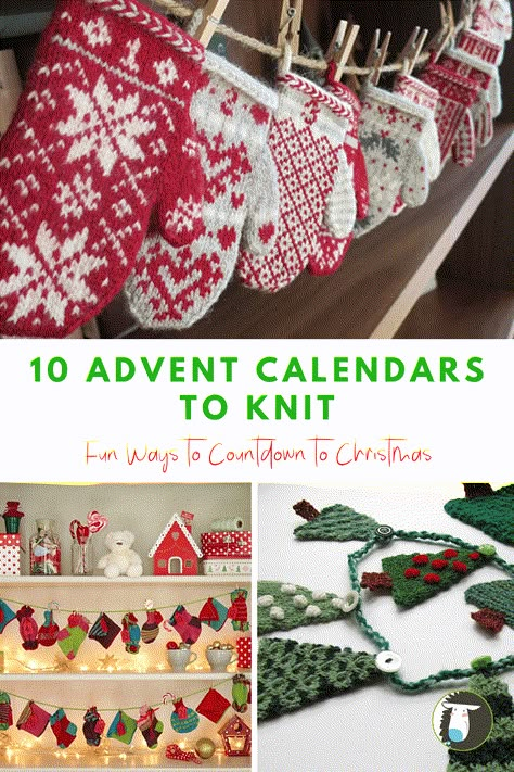 NobleKnits Countdown to Christmas with fun DIY projects: 10 Advent Calendar Knitting Patterns to Make Now! Knit Advent Calendar Free Pattern, Knitted Advent Calendar, Knit Advent Calendar, Yarn Advent Calendar, Christmas Costumes Diy, Knit Ornaments, Crochet Advent Calendar, Advent Garland, Knitted Ornaments