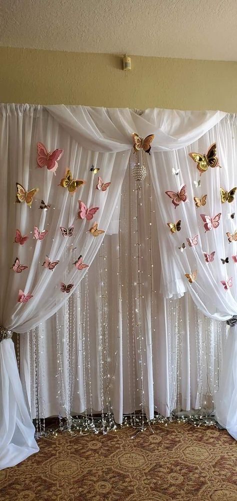 2023 Bedroom, Butterfly Themed Birthday Party, Butterfly Theme Party, Sweet 15 Party Ideas, Sweet 16 Party Decorations, Quince Decorations, Simple Birthday Decorations, Quinceanera Decorations, Quinceanera Themes