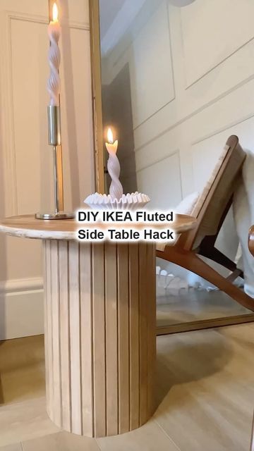 Diy Fluted Kitchen Table, Diy Circle Side Table, Budget Side Table, Diy Ribbed Table, Ikea Armrest Tray Hack, Boho Side Table Diy, Ikea Fluted Hack, Ikea Bread Bin Side Table, Malm Side Table Hack