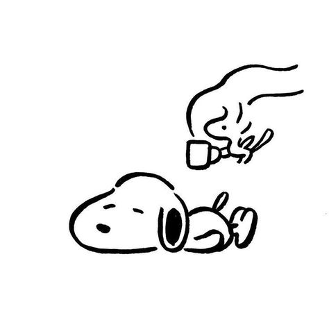 Snoopy Drinking Coffee, Coffee Cute Drawing, Cute Coffee Drawings, Snoopy Png, Snoopy Coffee, Icons Black And White, Drawing Pfp, Snoopy Drawing, Friends Drawing