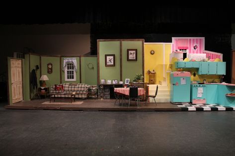 Set Building Theater Stage Design, Bye Bye Birdie Set Design, Failed Successfully, Movie Set Design, Mission Failed, Stage Directions, Theater Tech, Bathroom Staging, Puppet Design