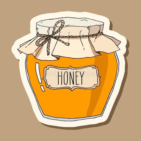 Honey Drawing Cute, Honey Art Drawings, Honey Sticker Design, Jar Of Honey Drawing, Cute Honey Jar Drawing, Honey Jar Drawing, Honey Jar Illustration, Honey Jar Tattoo, Honey Doodle