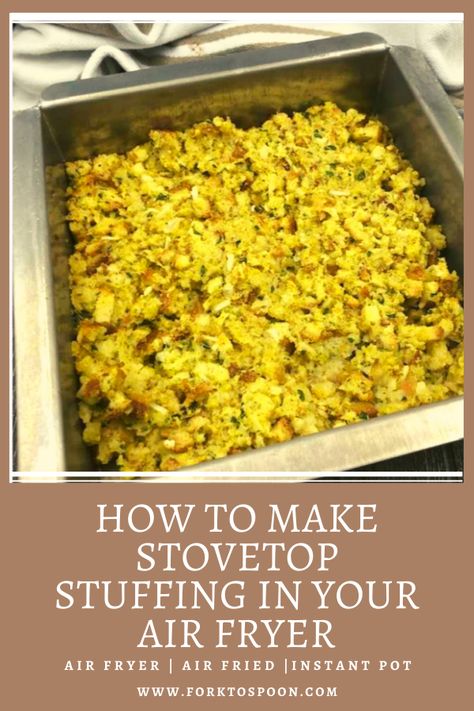 A very easy side dish, but it will save you a ton of time and space while you are cooking your Thanksgiving meal. #cornbreadrecipe, #cornbread, #airfryerrecipes, #airfryer, #airfryerrecipeseasy, #airfryercornbreadrecipe, #airfryercornbread, #stovetopstuffing, #stovetopstuffingrecipes, , #stovetopstuffingrecipesthanksgiving, #airfryerfriedcornbread, #airfriedcornbread, #friedcornbreadinairfryer Stuffing Recipe With Sausage, Air Fryer Stuffing, Homemade Stove, Stovetop Stuffing, Stove Top Stuffing Meatloaf, Stove Top Stuffing Recipes, Recipe With Sausage, Recipes Air Fryer, Homemade Cornbread