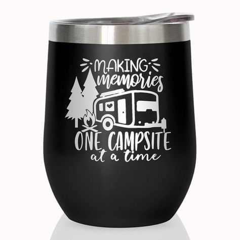 Joyloce Happy Camper Wine Tumbler Coffee Mug Camping Cup Stemless Tumblers With Lid Stainless Steel Insulated Vacuum 12 Oz Gifts For Camping RV Travel, Making Memories One Campsite At A Time Camping Wine, Rv Gifts, Juice Ice, Camping Cups, Wall Exterior, Camping Lovers, Camping Rv, Coffee Wine, Drink Tea