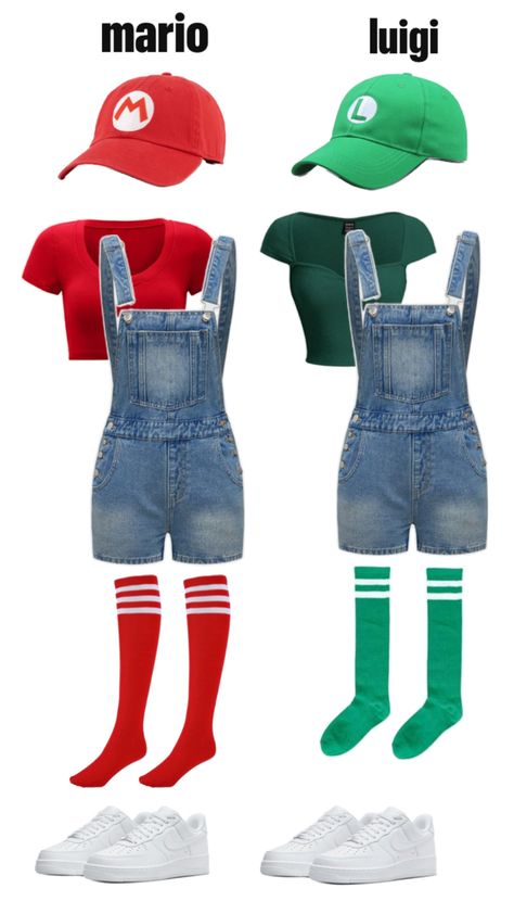 #matching #halloween #costume Mario And Luigi Halloween, Luigi Halloween Costume, Cute Easy Halloween Costumes, Mario Halloween Costumes, Mario Halloween, Luigi Costume, Halloween Fits, Mario Costume, Hallowen Costume