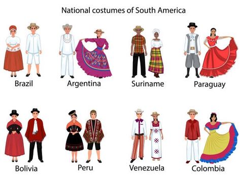 Argentina Clothing, Brazil Clothing, Clothing Graphics, World Explorer, Costumes Around The World, America Outfit, Hispanic Heritage Month, Hispanic Heritage, Asian American