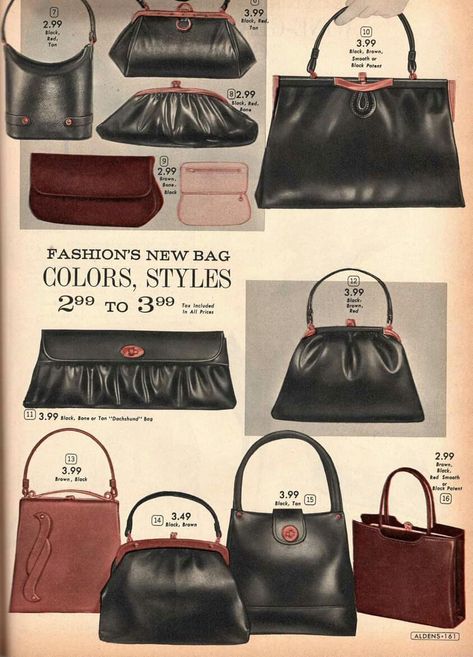 Vintage Bags 1950s, Bag Catalogue, 60s Purse, 1950s Accessories, Leather Handbag Patterns, Retro Handbags, Girly Bags, Vintage Handbag, Vintage Inspired Outfits