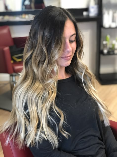 Dark Hair With Blonde Ends, Fall Hair 2022, Black Hair Fade, Beliage Hair, Dark Hair With Blonde, Light Balayage, Long Ombre Hair, Black Hair Ombre, Blonde Ends