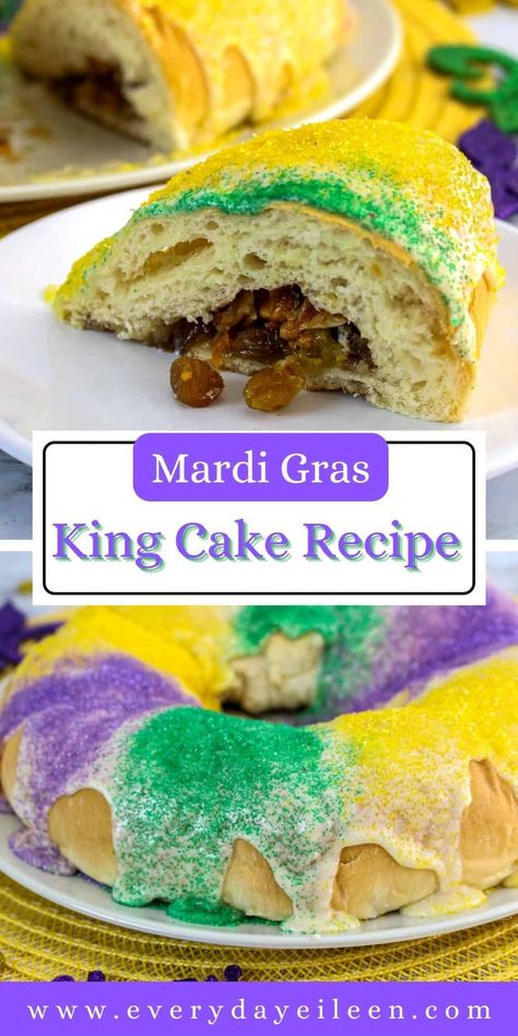 Easy King Cake Recipe, Rolls Without Yeast, Easy King Cake, King Cake Recipe Easy, Holiday Cake Recipes, French Brioche, Mardi Gras Cake, Almond Glaze, King Cake Recipe