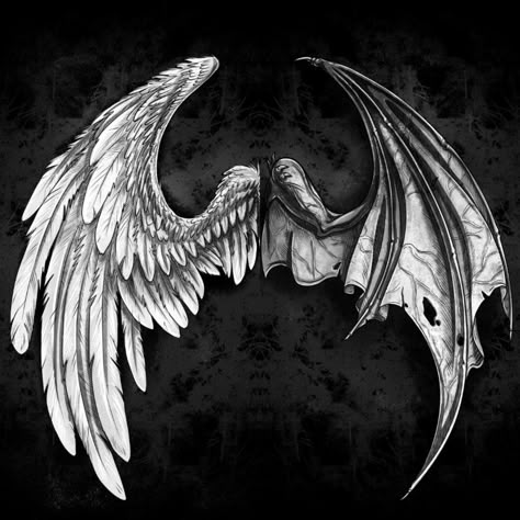 Evil Angel Wings Tattoo, Drawing Ideas Dark, Angel Demon Tattoo, Dark Angel Tattoo, Angel Wings Tattoo On Back, Maleficent Wings, Lucifer Wings, Wing Tattoos On Back, Photoshop Shapes