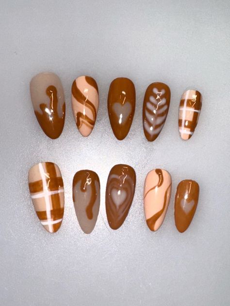 Coffee Bean Nails, Coffee Themed Nails, Latte Art Nails, Latte Nail Art, Coffee Nails Designs, Coffee Nail Art, Latte Nails, Espresso Cookie, Coffee Nails