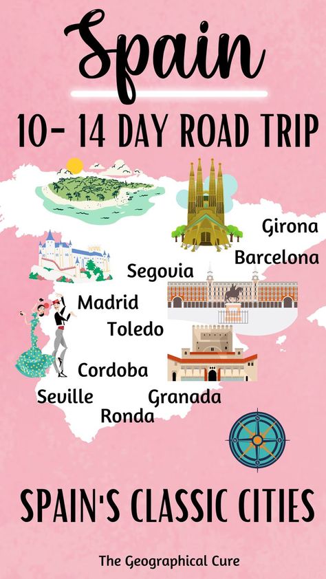 Madrid To Barcelona Road Trip, Barcelona To Seville Road Trip, Spain Road Trip Itinerary, Spain Itinerary 10 Days, Spain Itinerary 2 Weeks, Best Road Trip Songs, Spain Bucket List, Spain Road Trip, Backpacking Spain