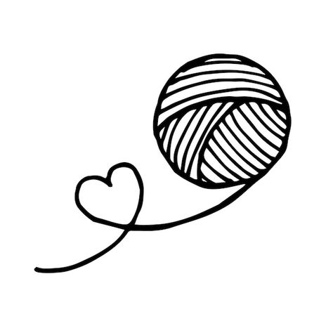 Balls Of Yarn Drawing, Ball Of Yarn Drawing Easy, Ball Of Wool Tattoo, Ball Of Wool Drawing, Crochet Icons Logo, Wool Logo Design, Yarn Ball Tattoo, Crochet Hook Drawing, Heart Cute Drawing