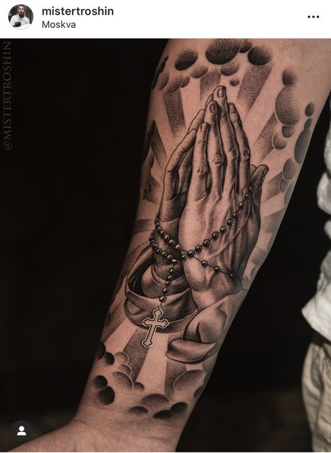 Prayer Hands Tattoo, Religion Tattoo, Pray Tattoo, Praying Hands Tattoo Design, Religion Tattoos, Forearm Tattoo Quotes, Praying Hands Tattoo, Hands Tattoo, Gangsta Tattoos